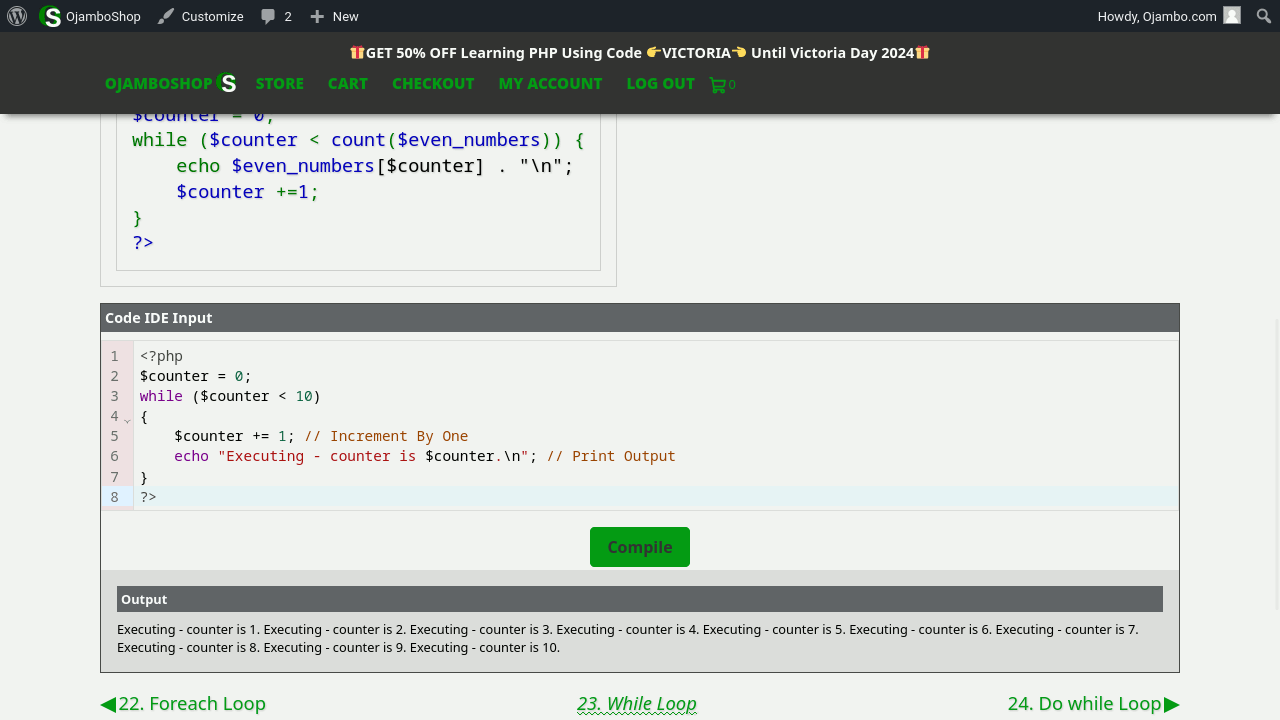 OjamboShop.com Learning PHP While Loop Example