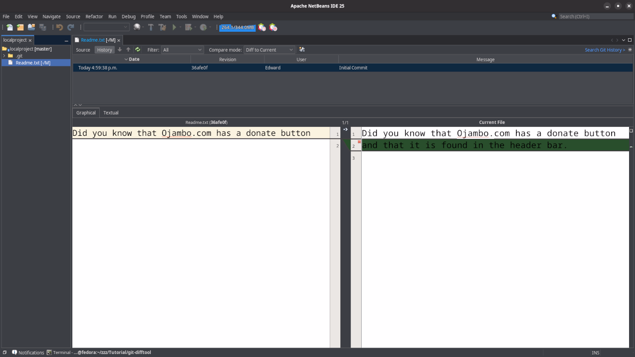 Netbeans Visually Comparing Git History