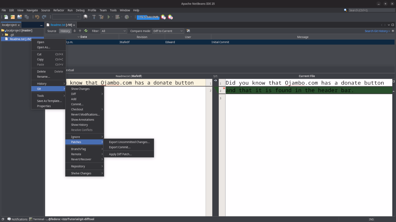 Netbeans Git Patches Menu Options