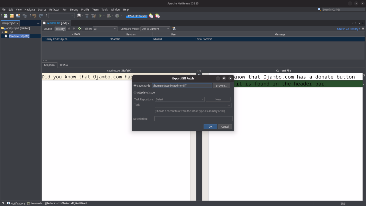 Netbeans Git Diff Patch Save Dialog