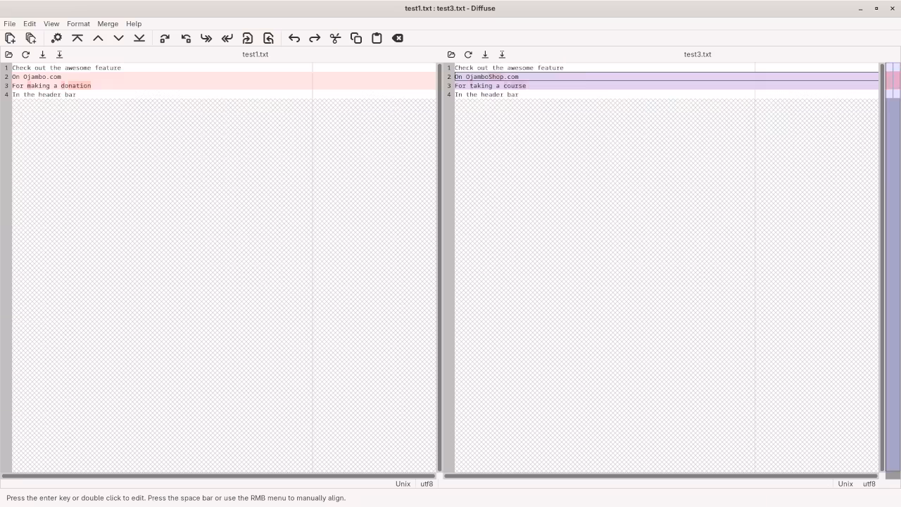Diffuse Visually Compare 2 Text Files