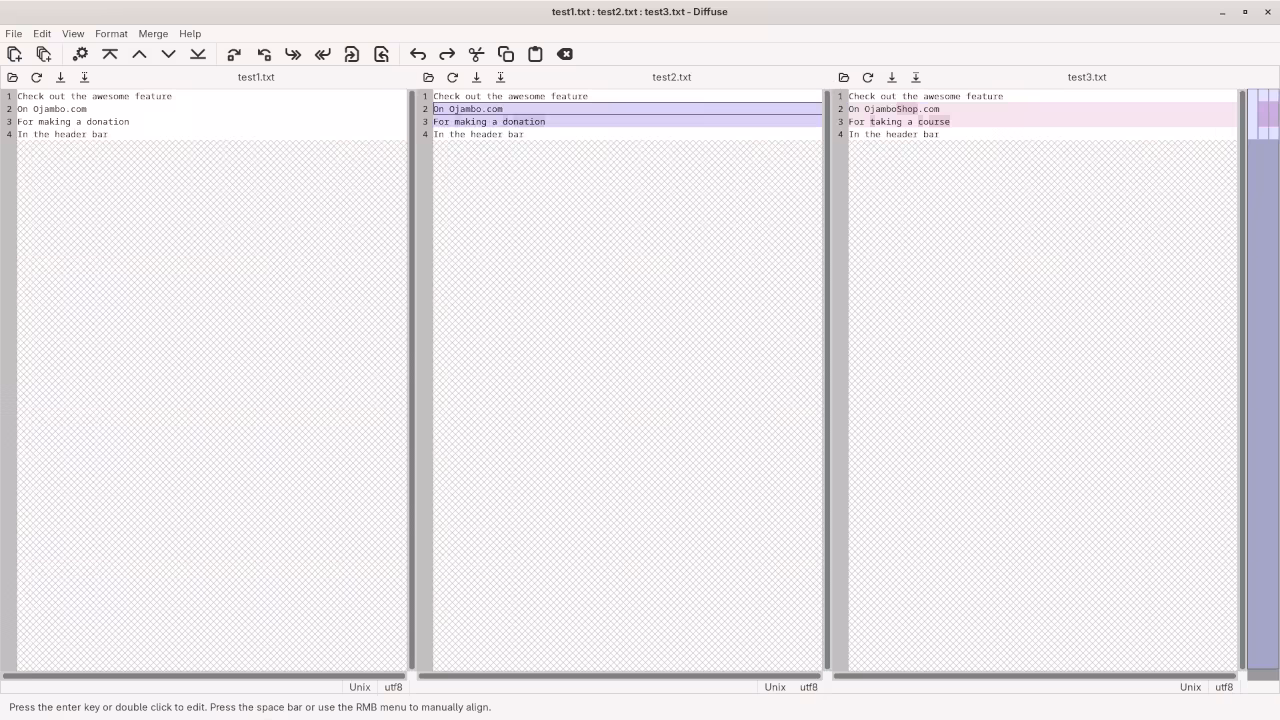 Diffuse Visually Compare 3 Text Files