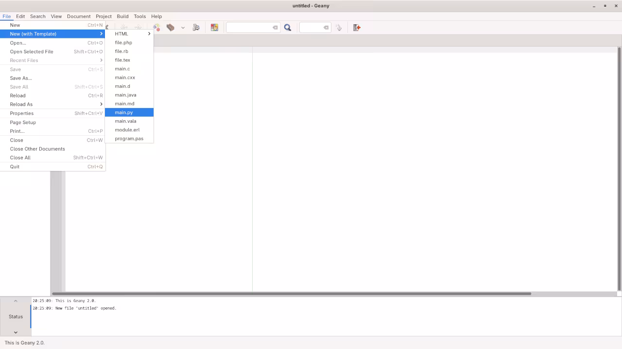 Geany Menu