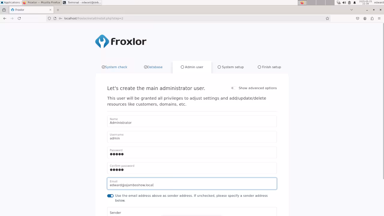 Froxlor Admin User