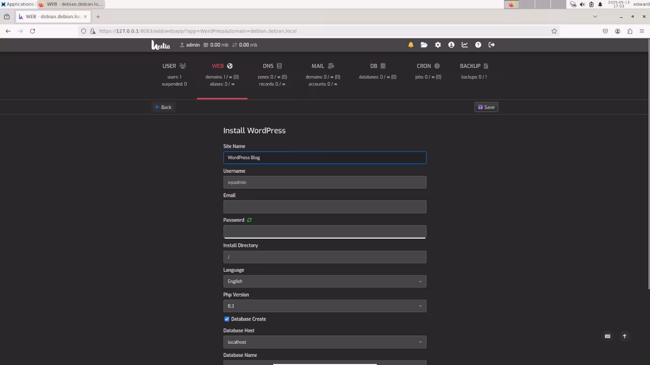 Hestia WordPress Quick Install
