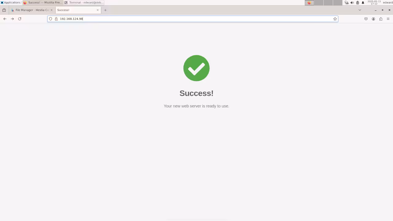 Hestia Success Apache Message