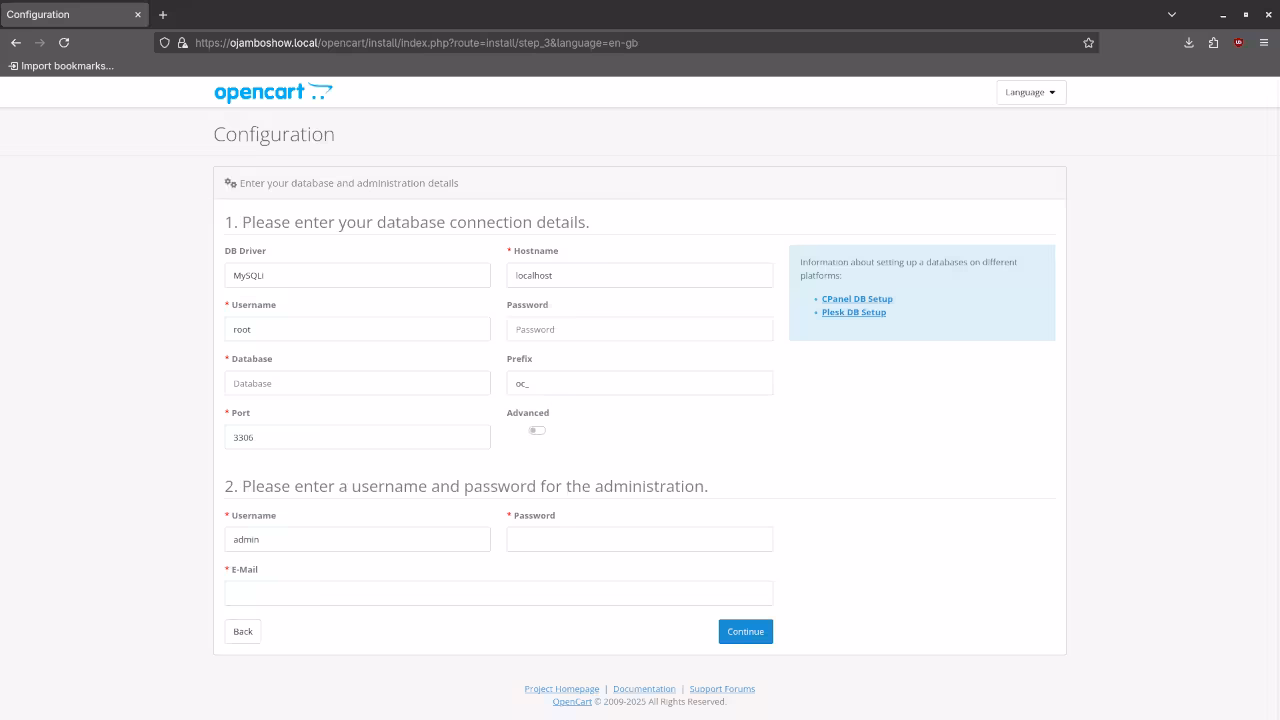 OpenCart Installation Configuration