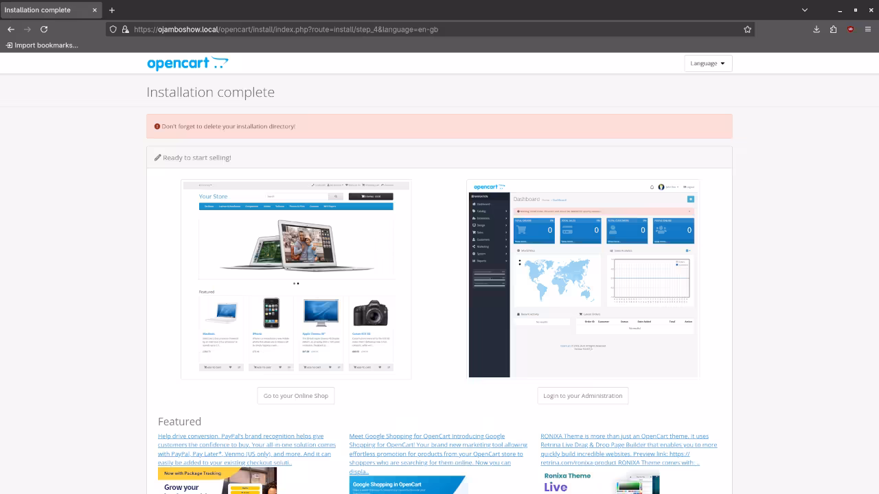 OpenCart Completed Installation