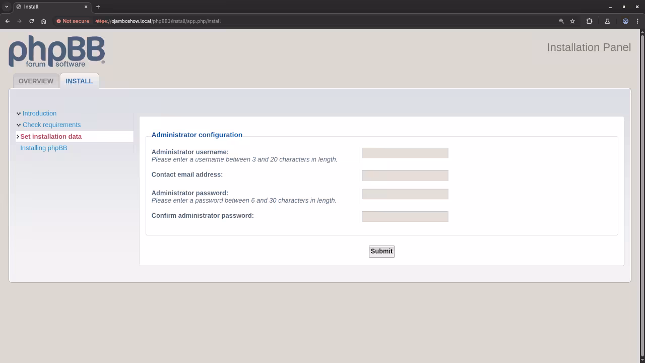 phpBB Installation Admin Configuration