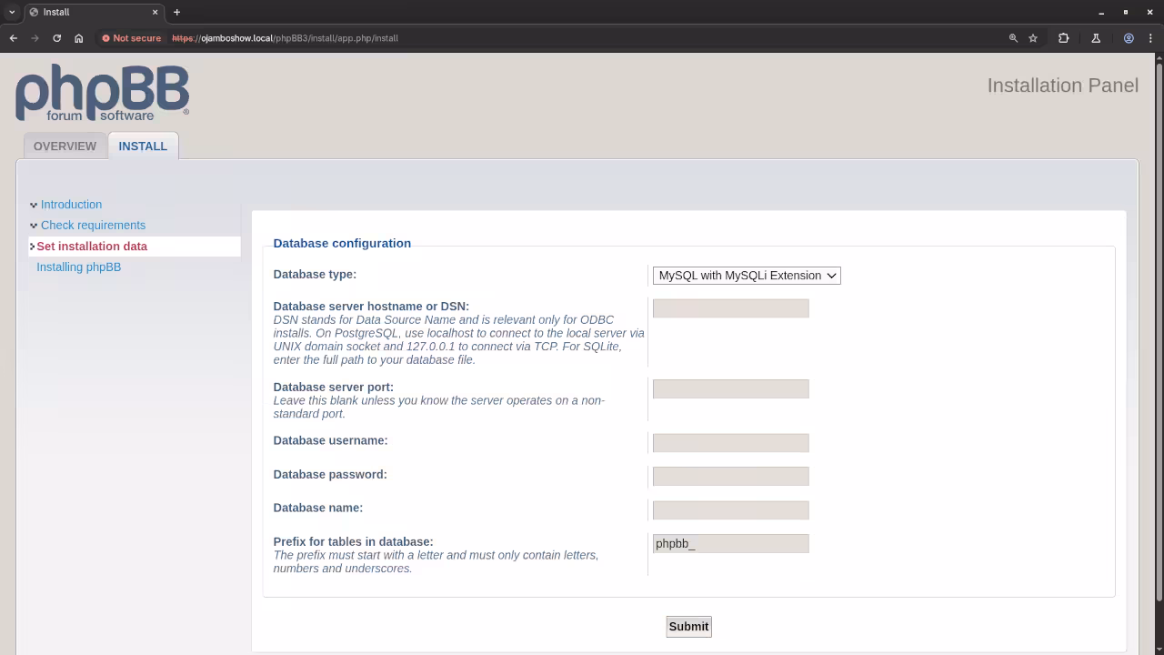 phpBB Installation Database Configuration