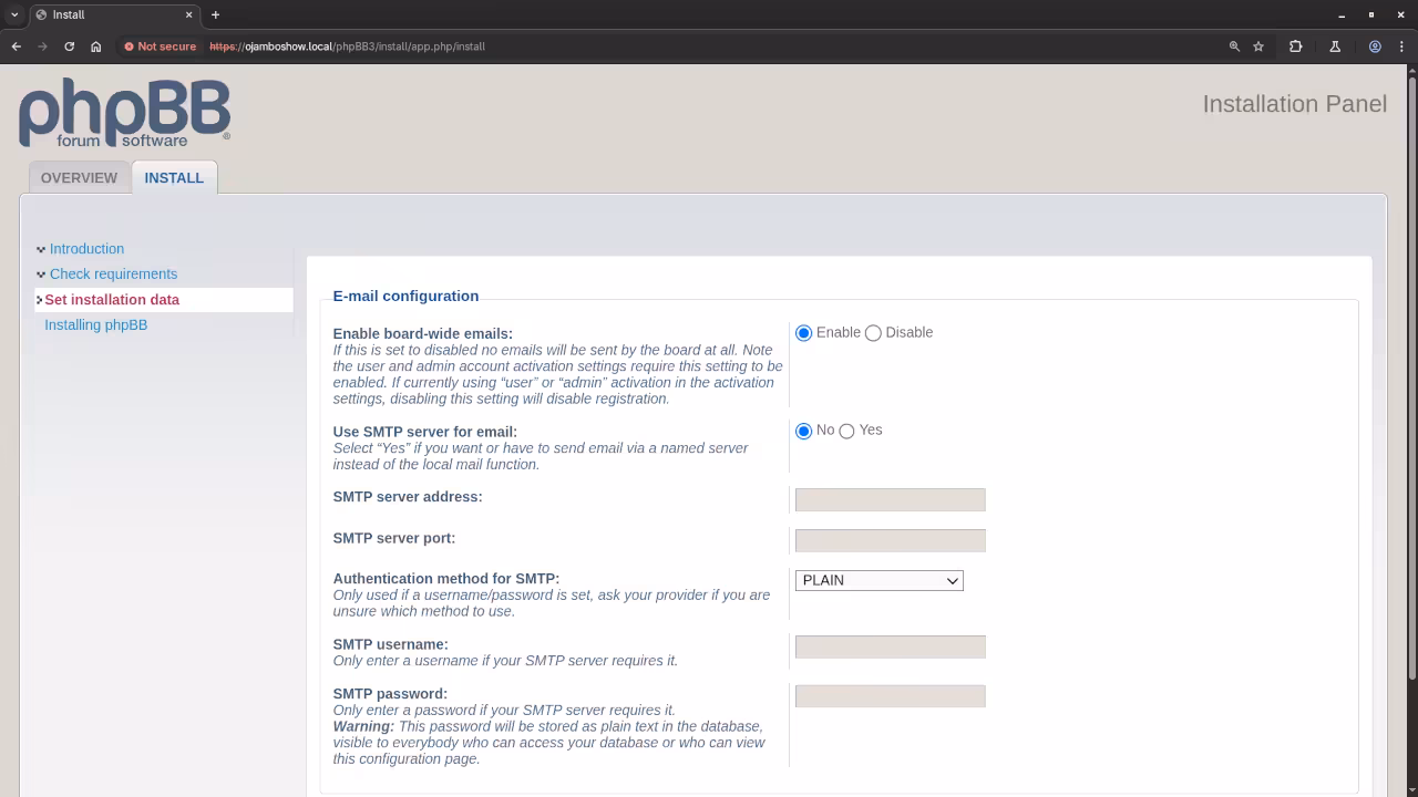 phpBB Installation Email Configuration