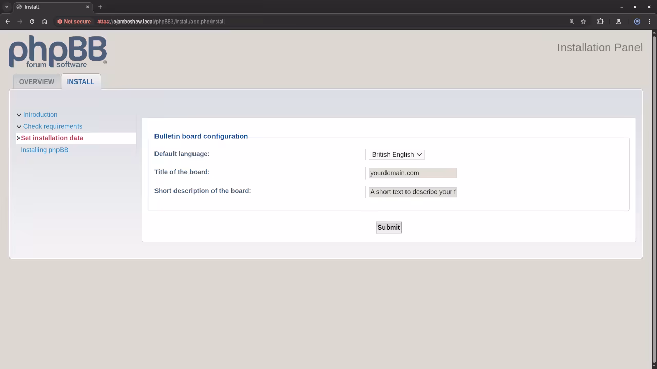 phpBB Installation Forum Configuration