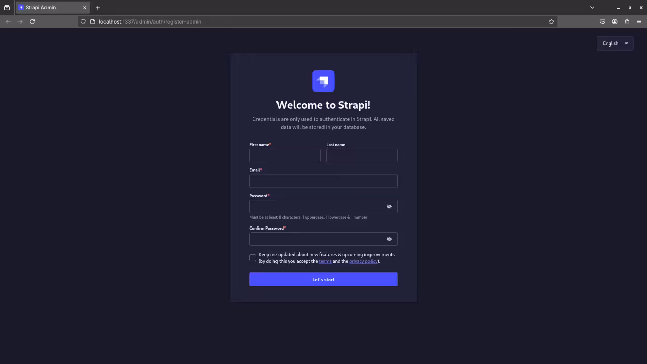 Strapi Online CMS Login Screen