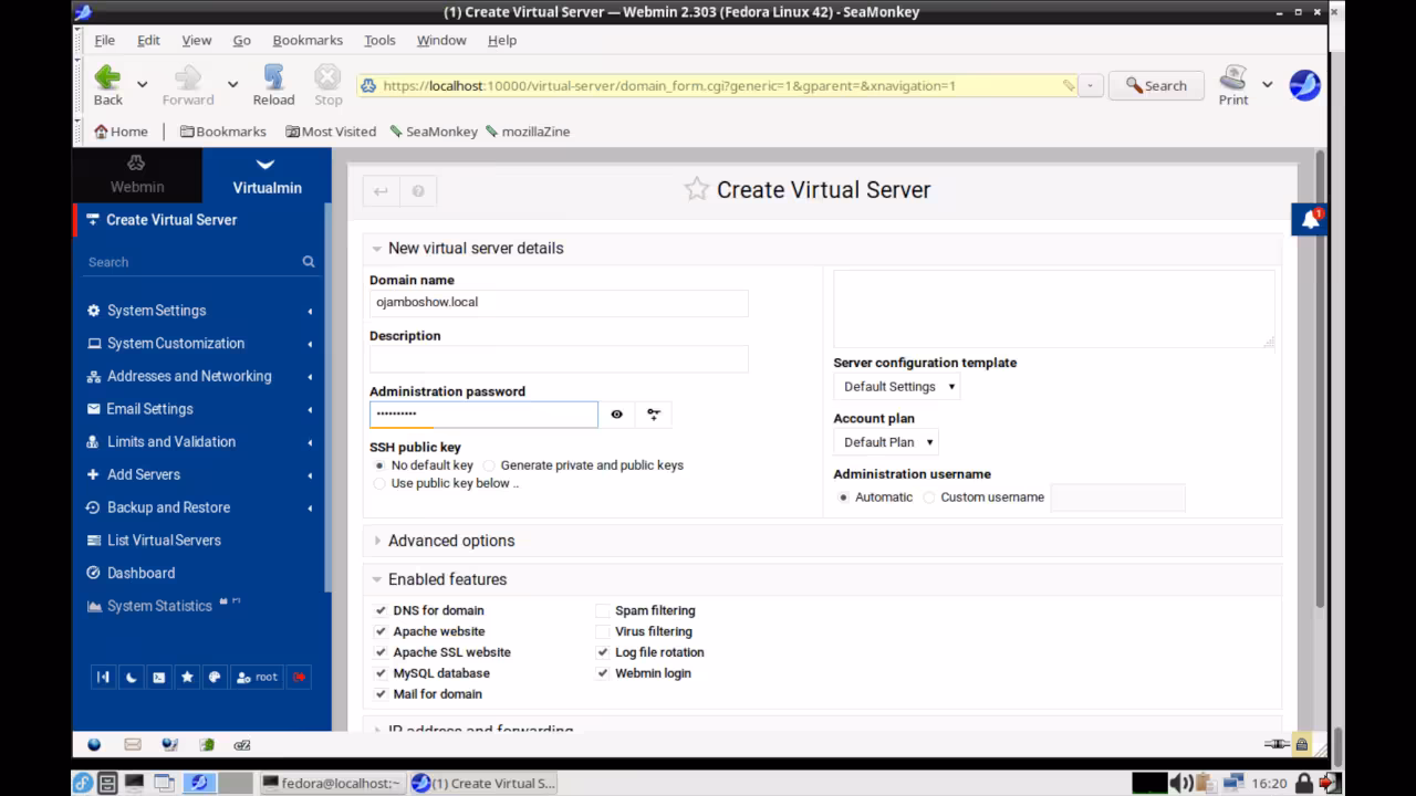 Virtualmin Create Virtual Server
