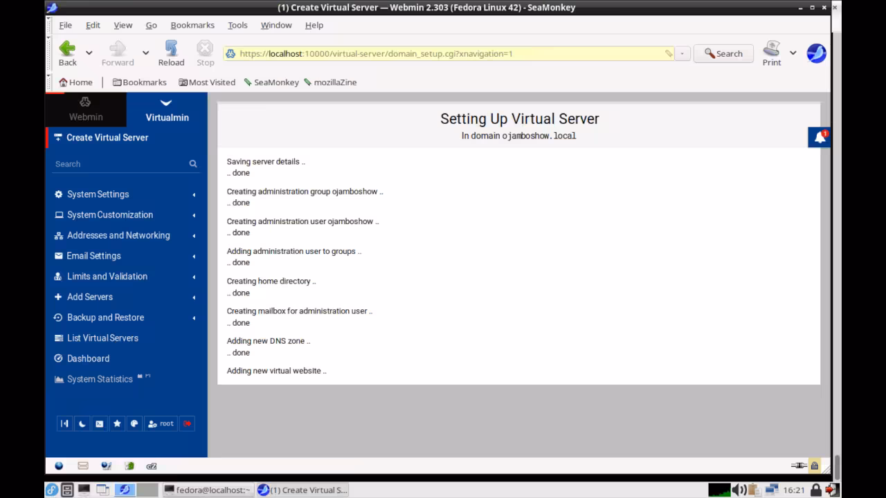 Virtualmin Virtual Server Setup
