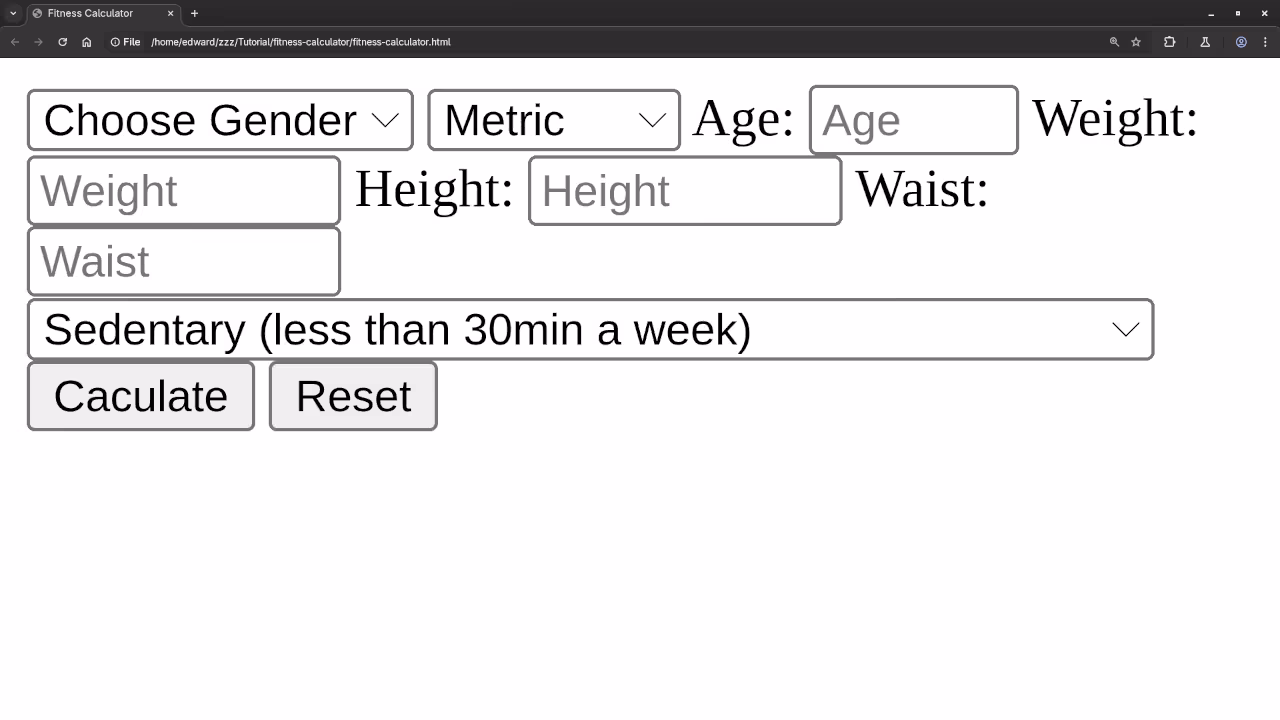 Desktop Web Browser Unstyled Fitness Calculator