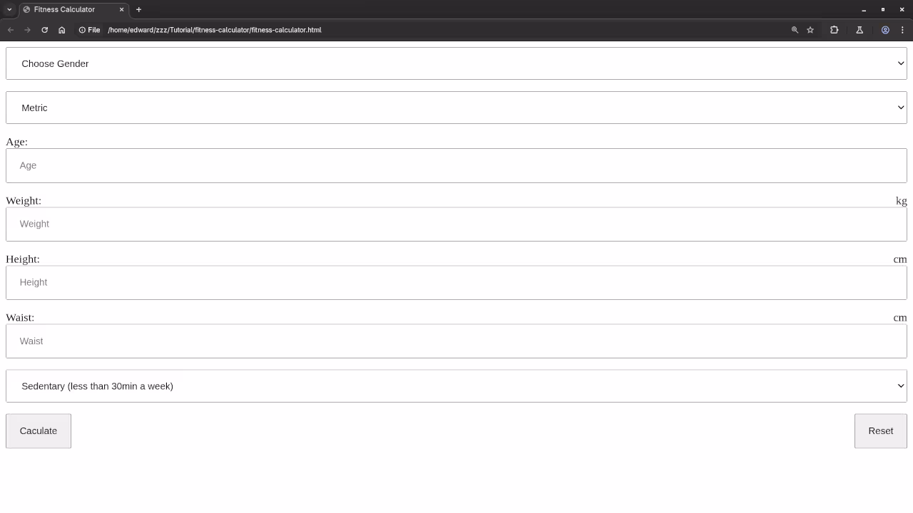 Desktop Web Browser Styled Fitness Calculator