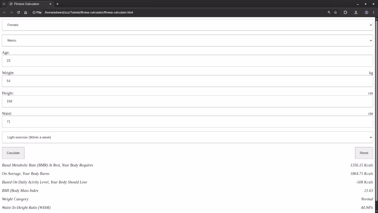Desktop Web Browser Metric Fitness Calculator