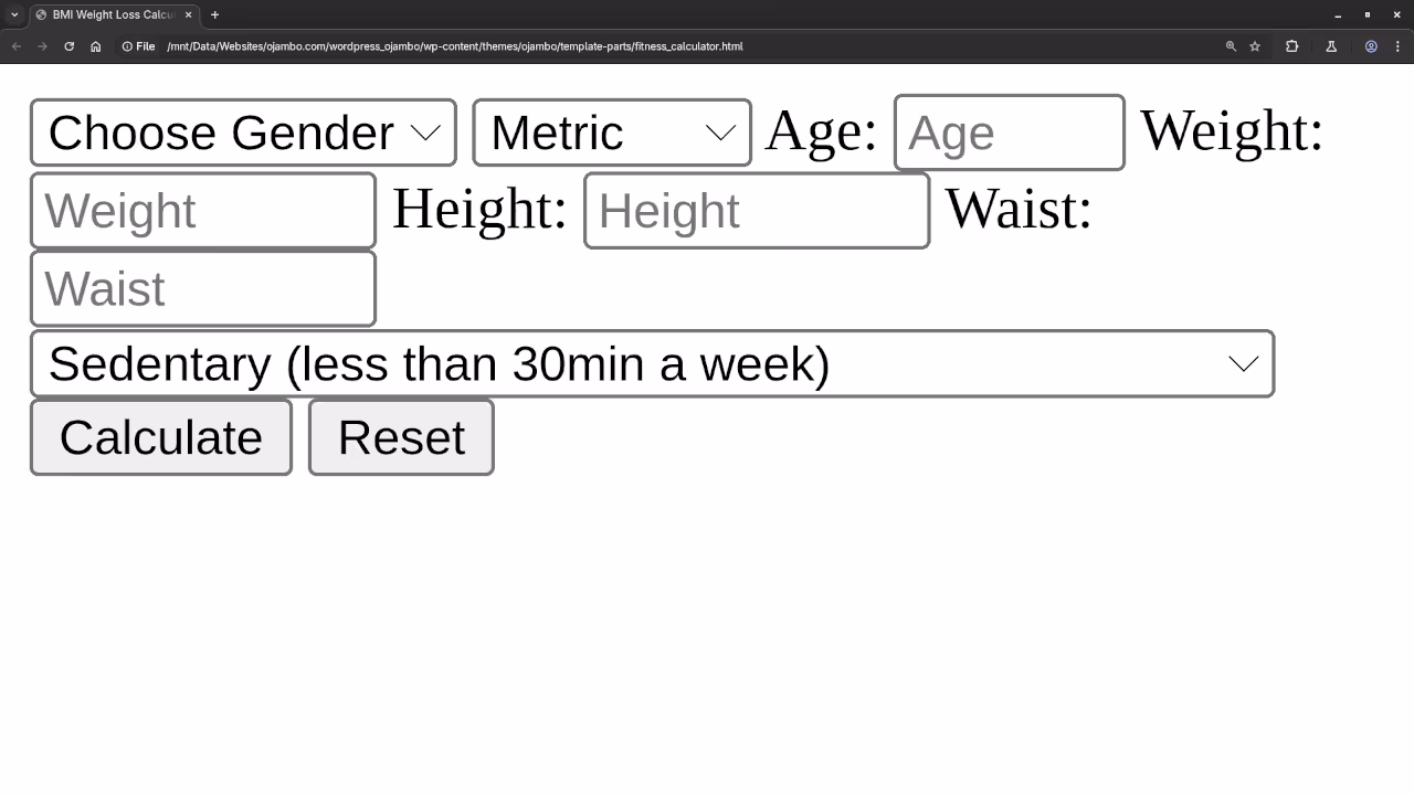 Desktop Web Browser Unstyled Fitness Calculator