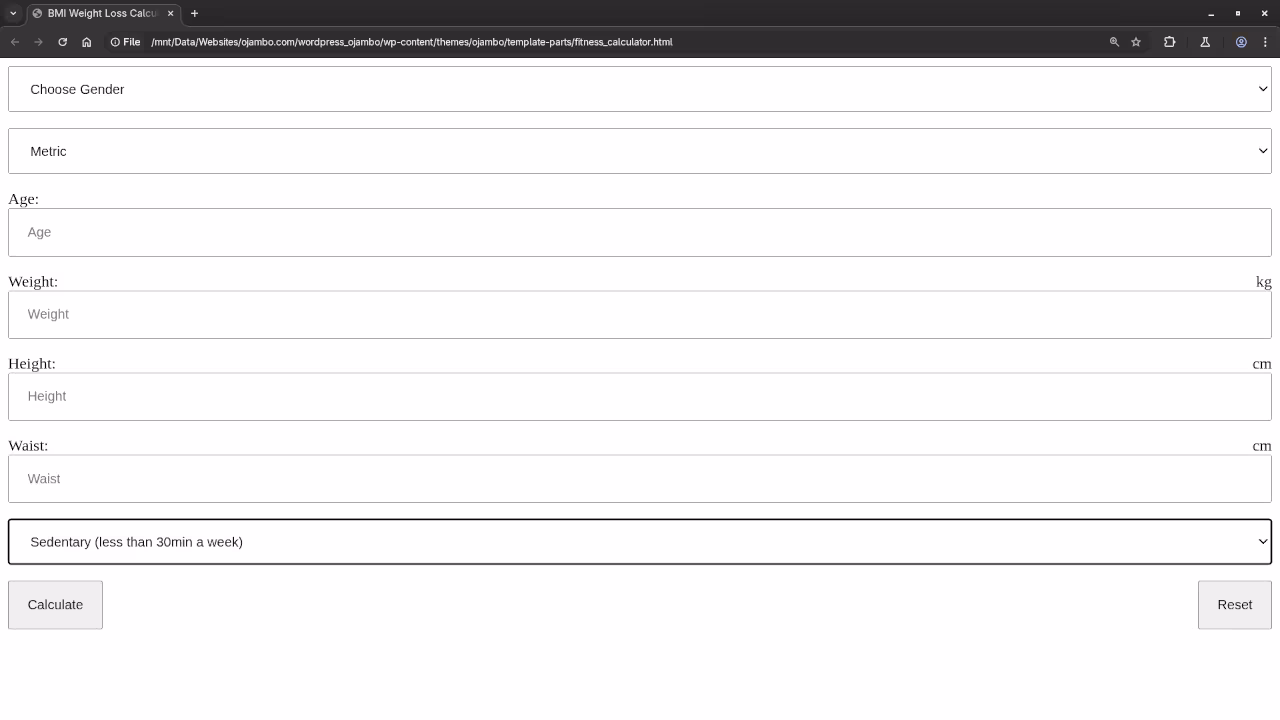 Desktop Web Browser Styled Fitness Calculator