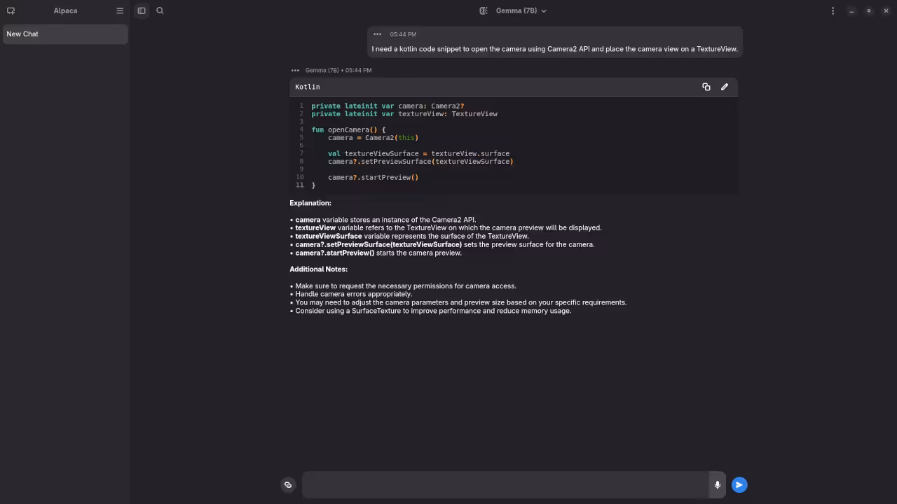 Alpaca With Gemma 7B Model Answered Kotlin Code Request