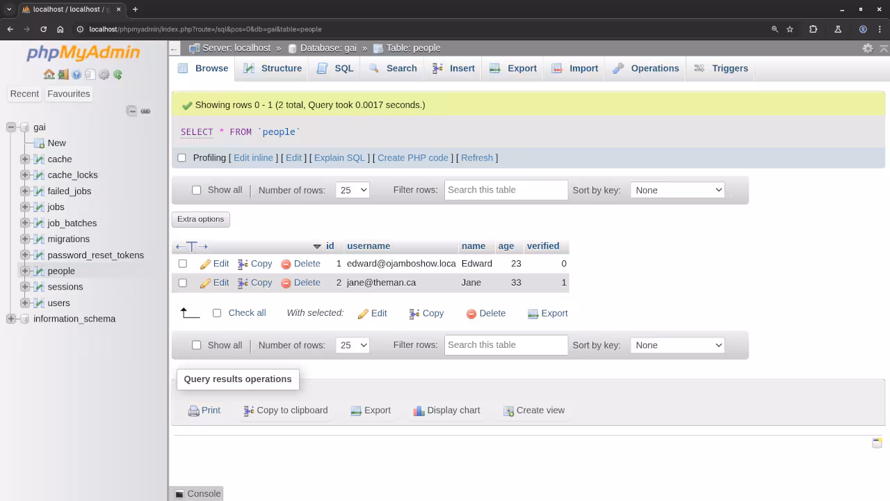 PHPMyAdmin Displaying Database Table