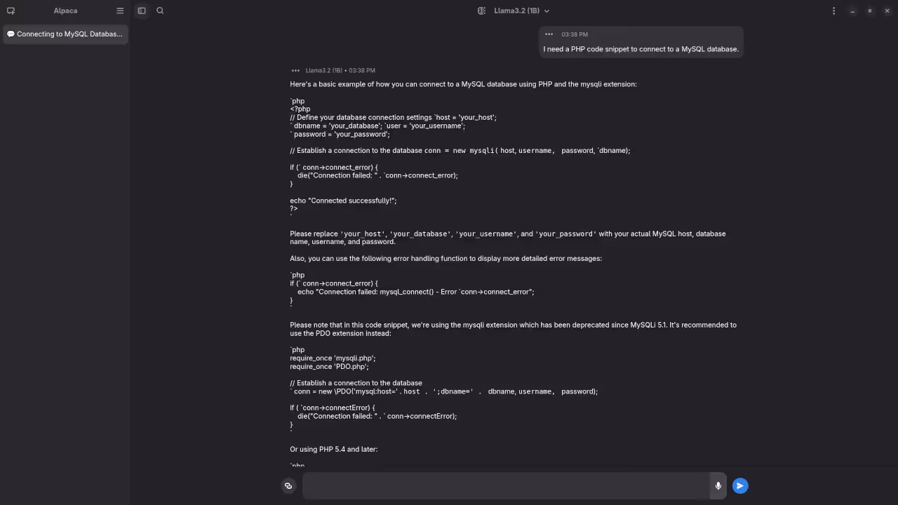 Alpaca With Llama 3.2 Model Answered PHP Code Request