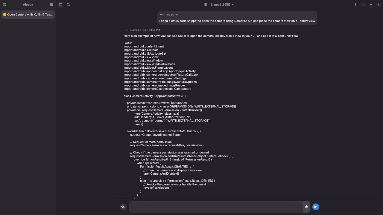 Alpaca With Llama 3.2 Model Answered Kotlin Code Request