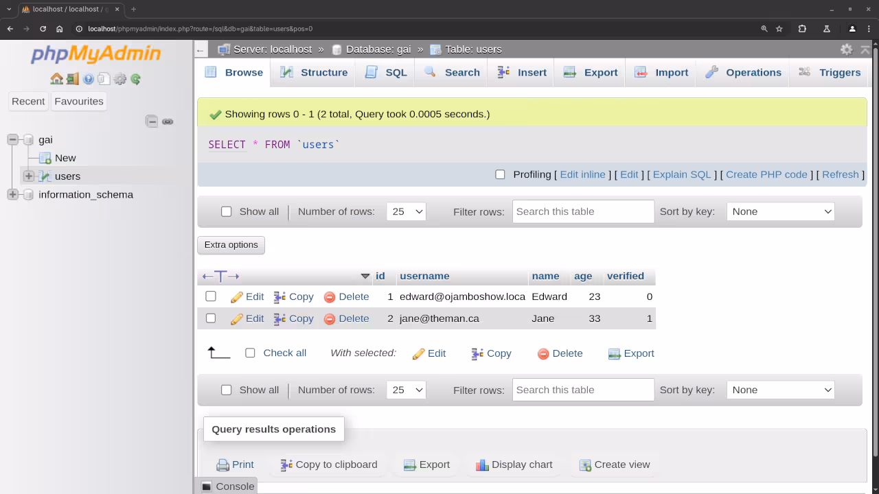PHPMyAdmin Displaying Database Table