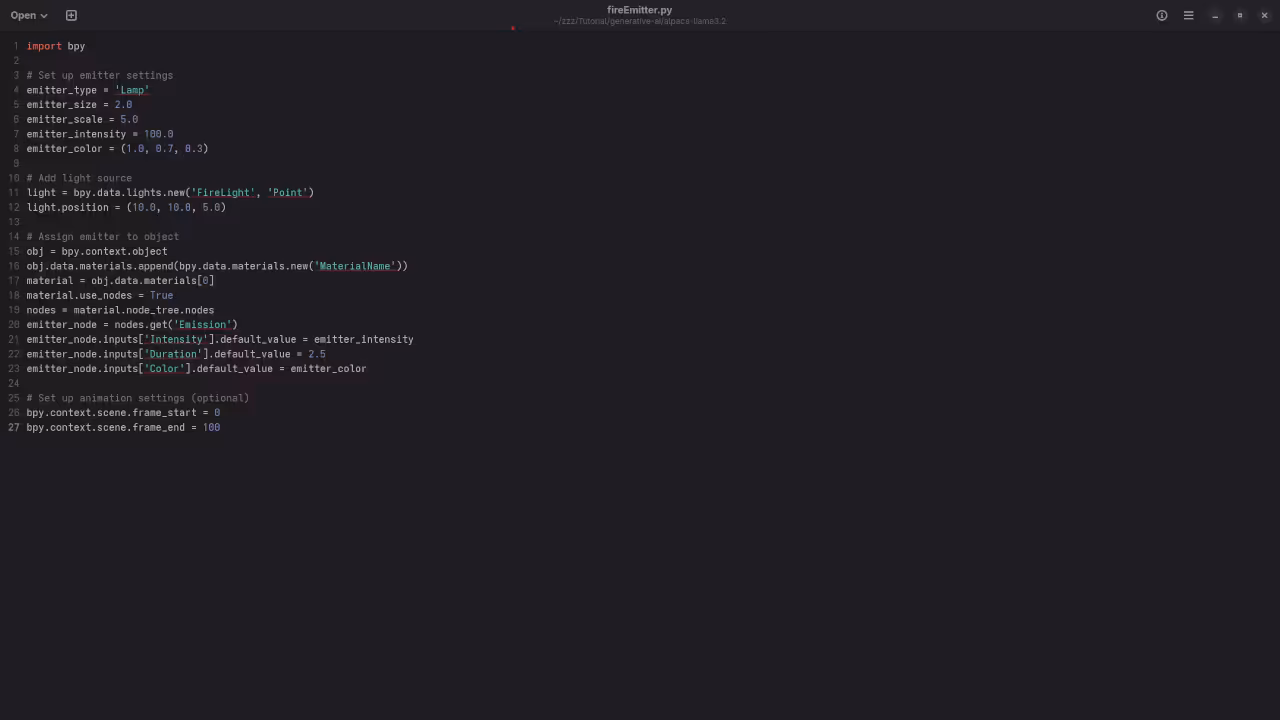 Text Editor Display AI Produced Blender Python API Code