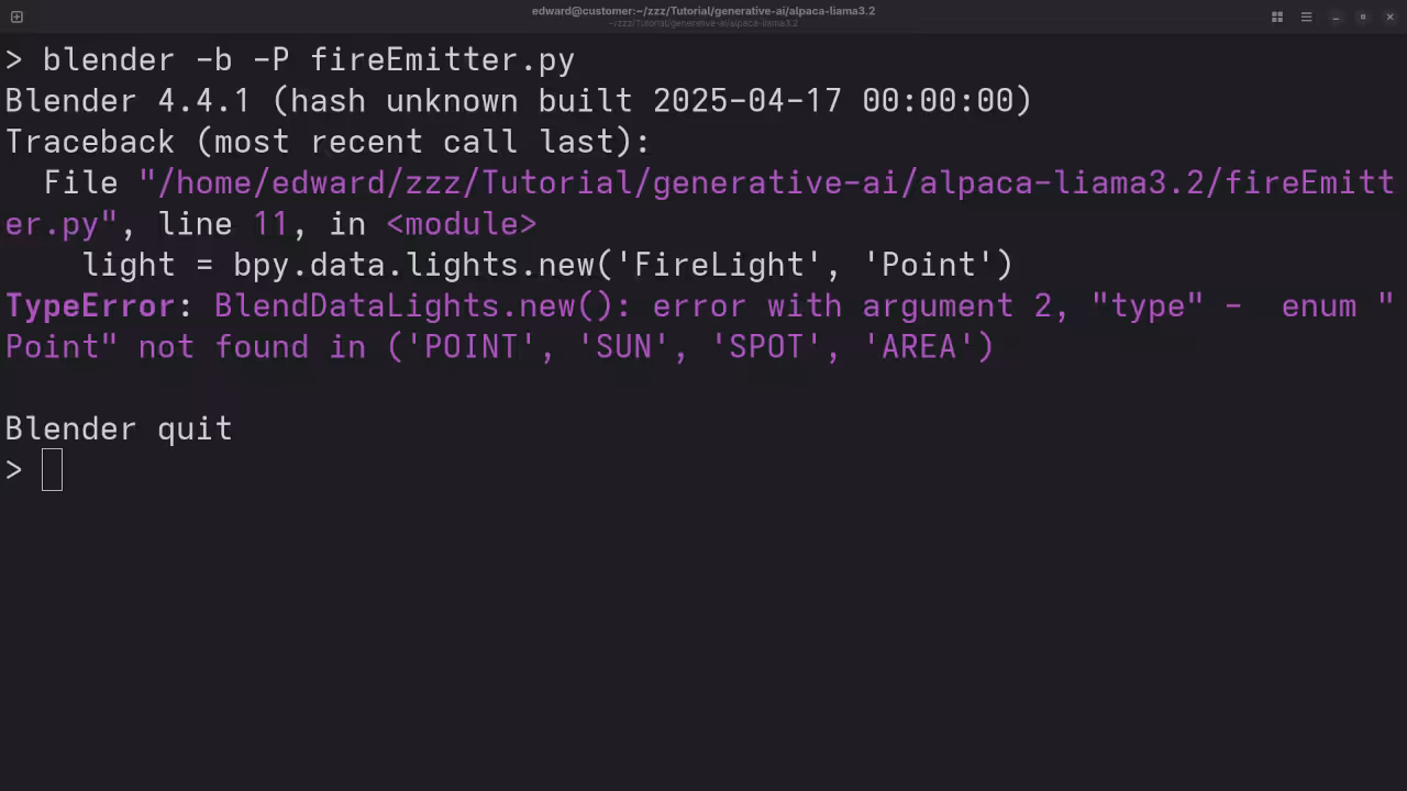 Command Line Displaying Errors For AI Provided Blender Python API Code