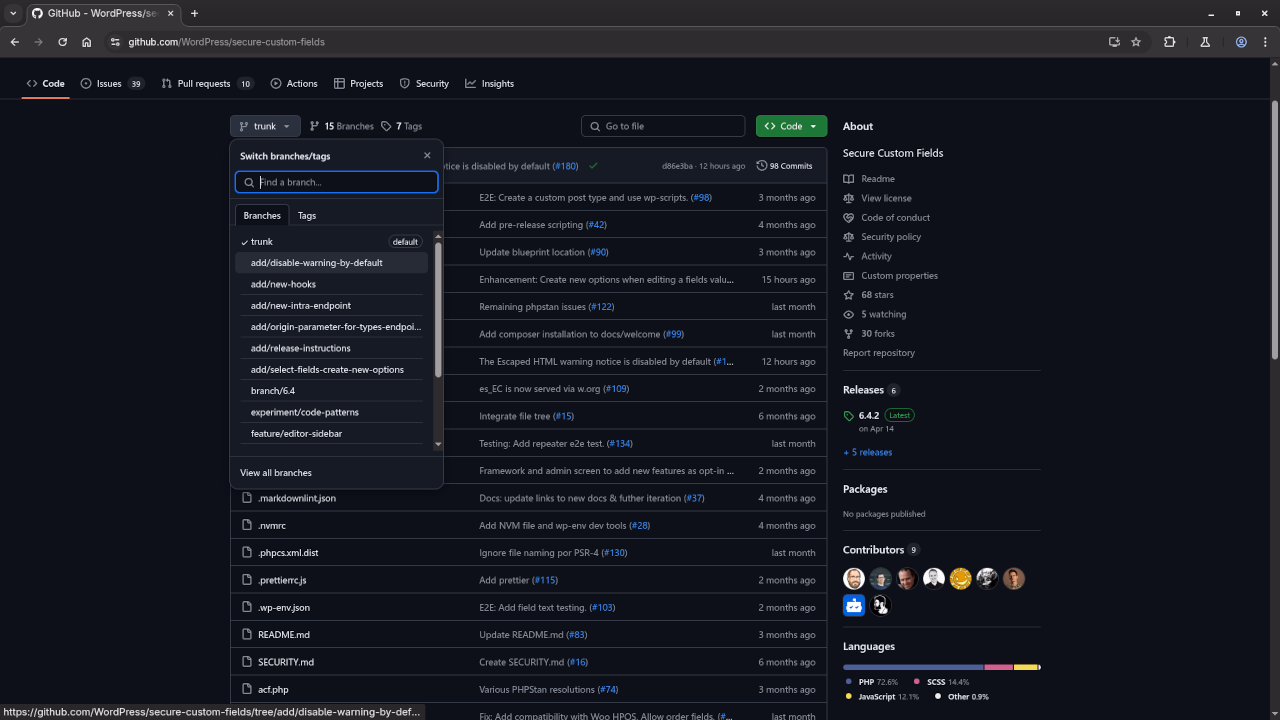 Public Github Repository Displaying Branches