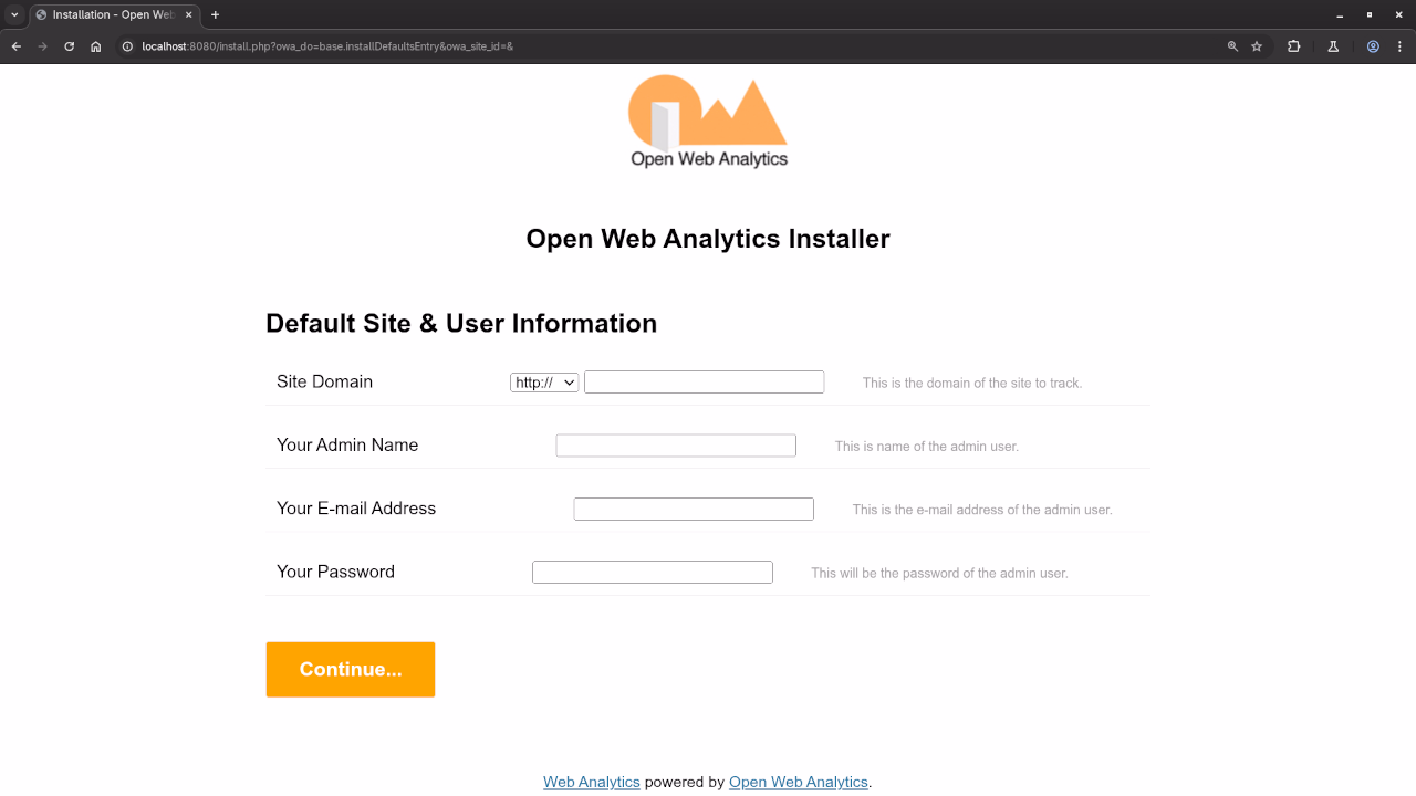 Open Web Analytics Installer Information