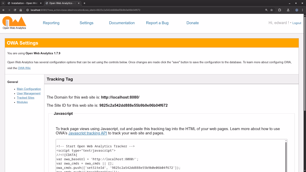 Open Web Analytics Settings