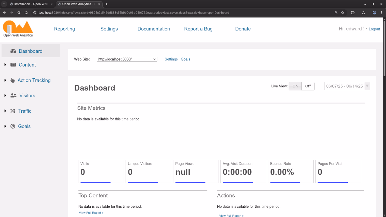 Open Web Analytics Dashboard