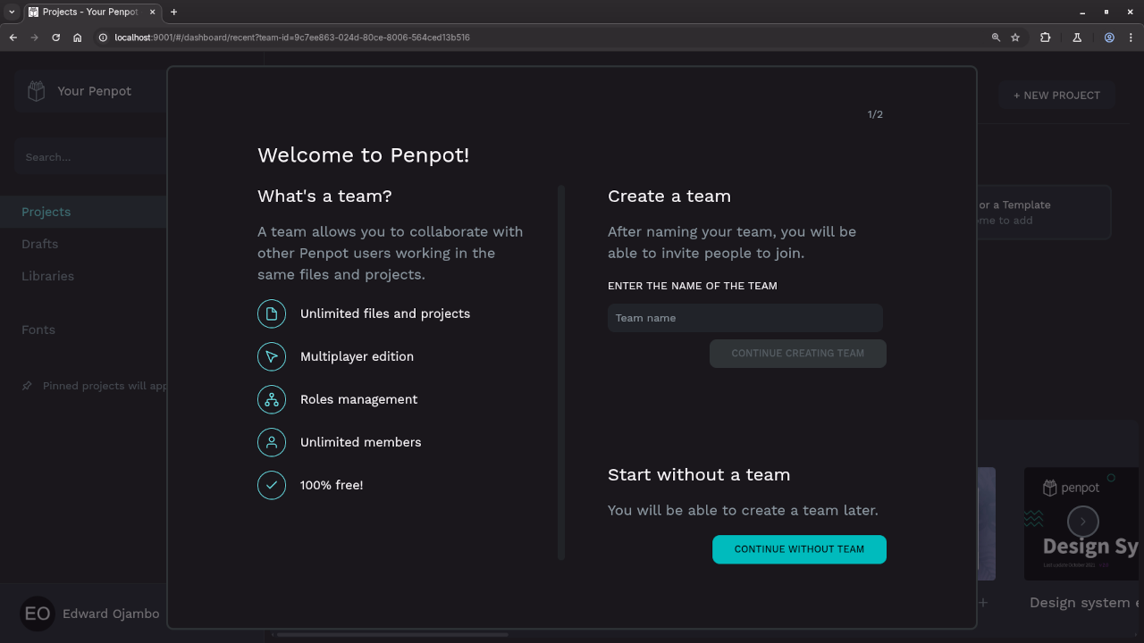 Penpot Running Team Option