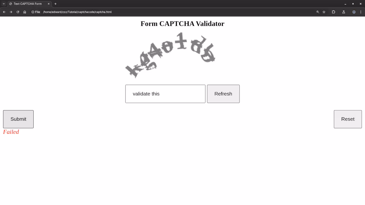 Desktop Web Browser Failed Text CAPTCHA