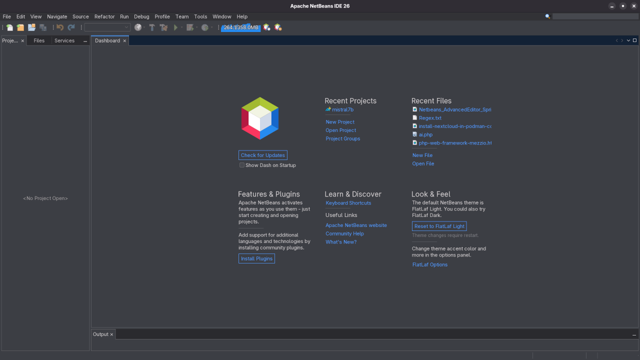 Netbeans IDE 26 Dashboard And Dark Theme