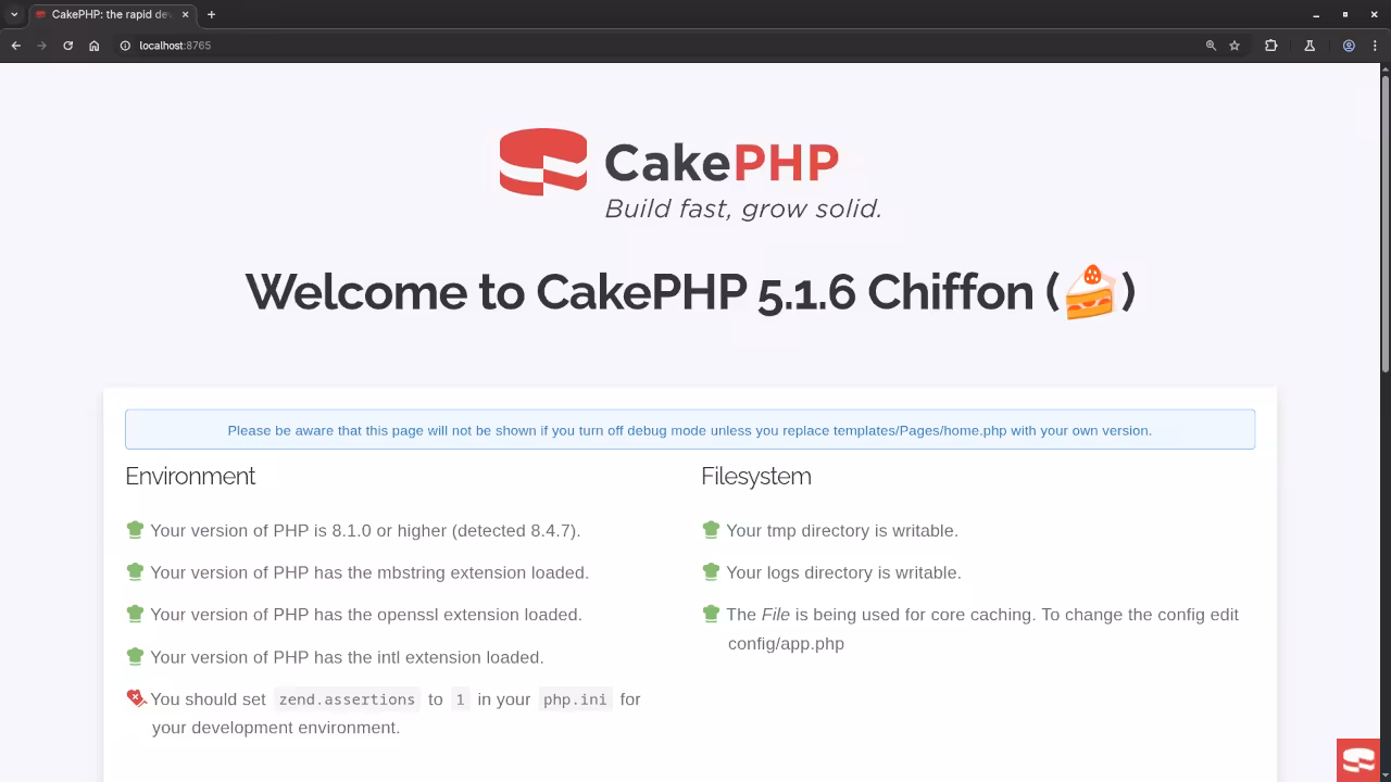 Cake PHP Default Installed Page