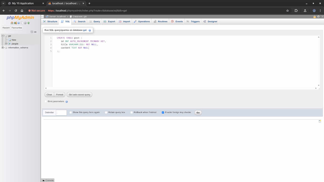 Yii2 Database Table
