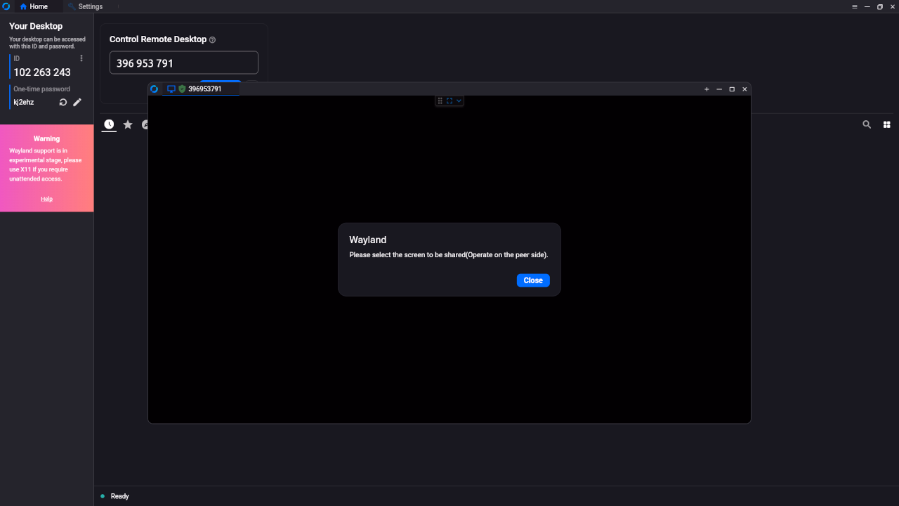 Rustdesk Client Wayland Notice