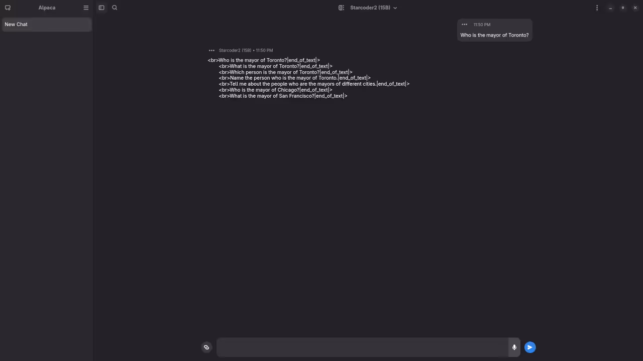 Alpaca With Starcoder2 15B Model Answered Mayor Question