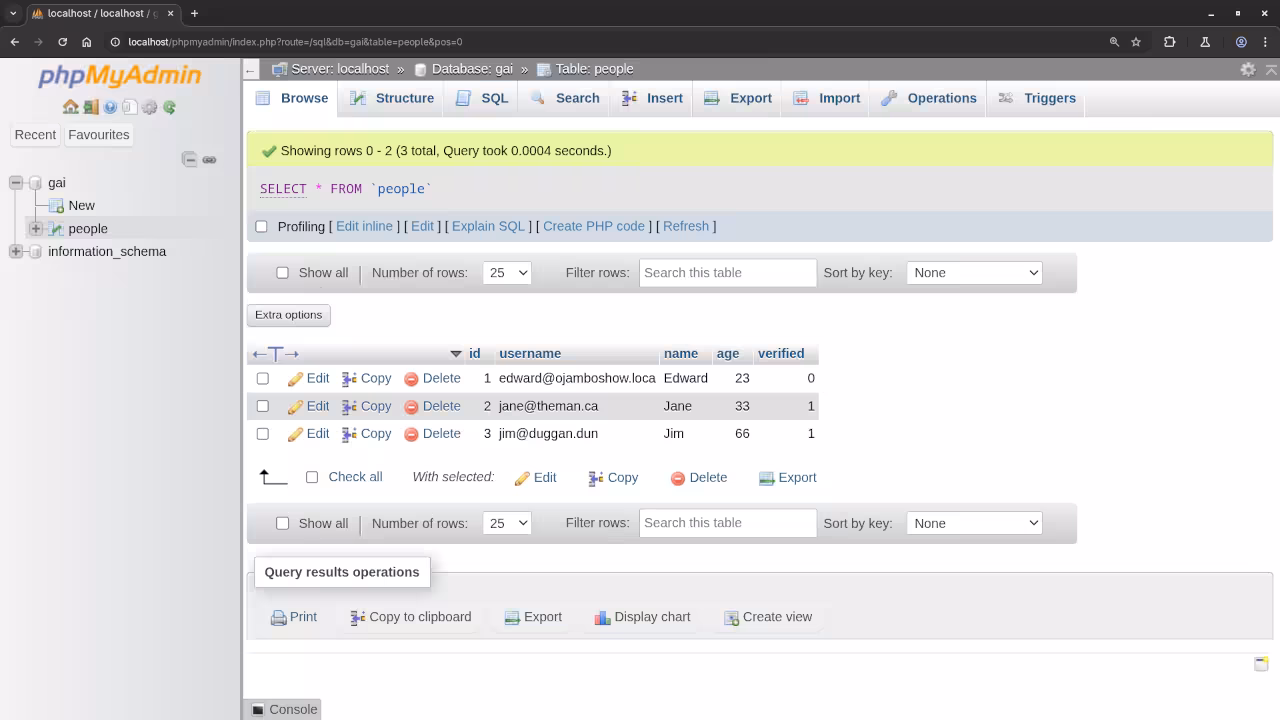 PHPMyAdmin Displaying Database Table