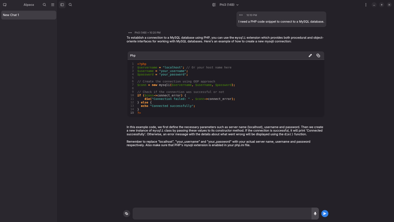 Phi-3 14B answered question about PHP code