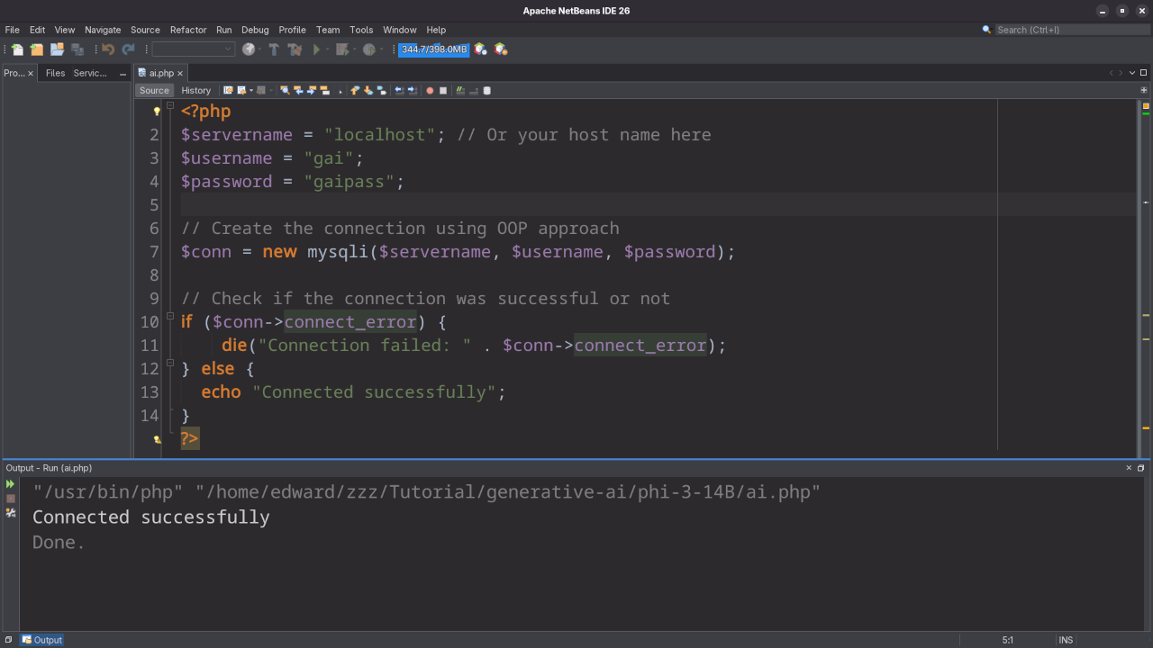 Netbeans running Phi-3 14B PHP code