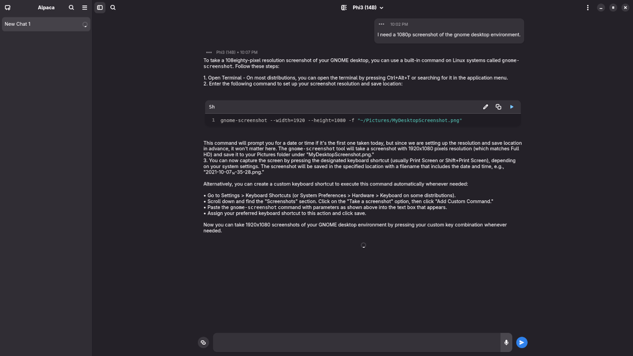 Phi-3 14B answered question about screenshot