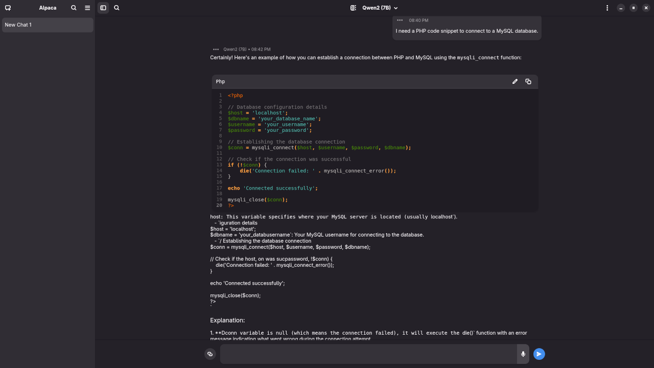 Alpaca With Gwen2 7B Model Answered PHP Code Request