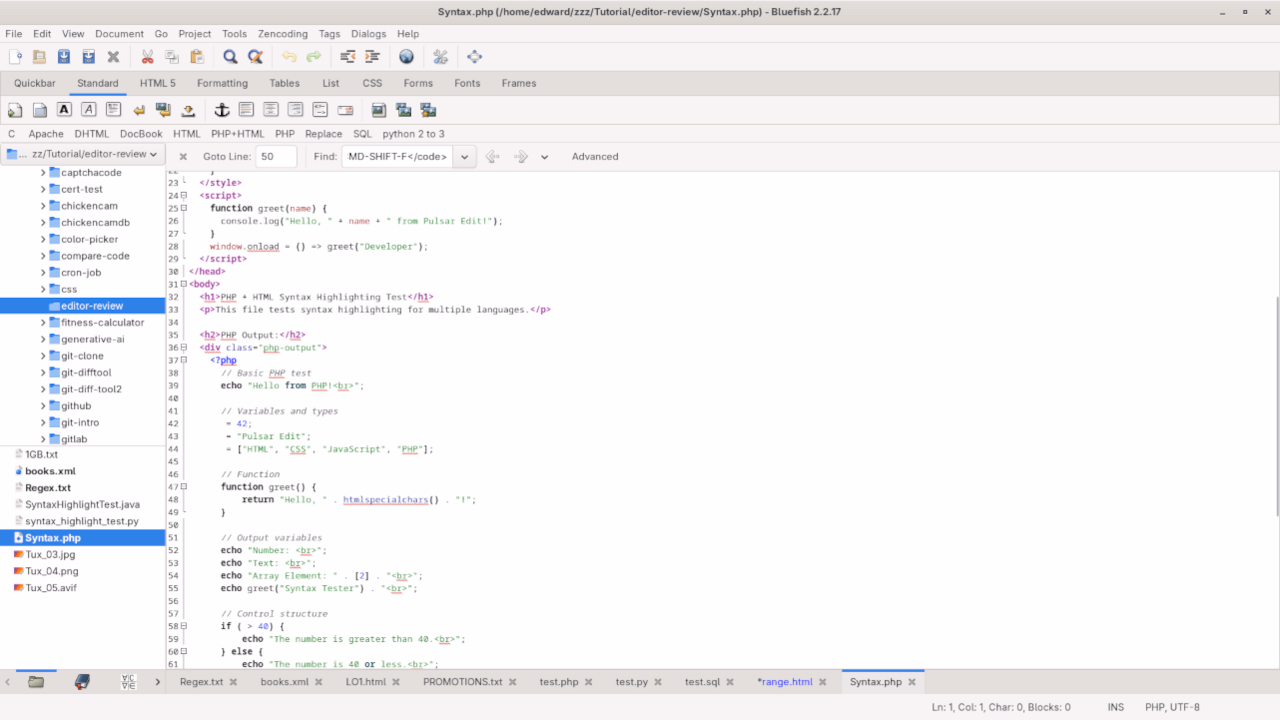Bluefish Editor PHP Syntax Highlighting