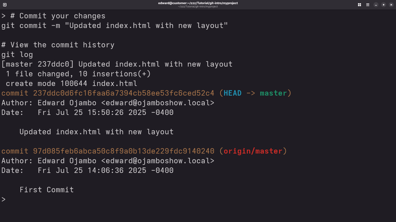 Git Log After Committing Changes