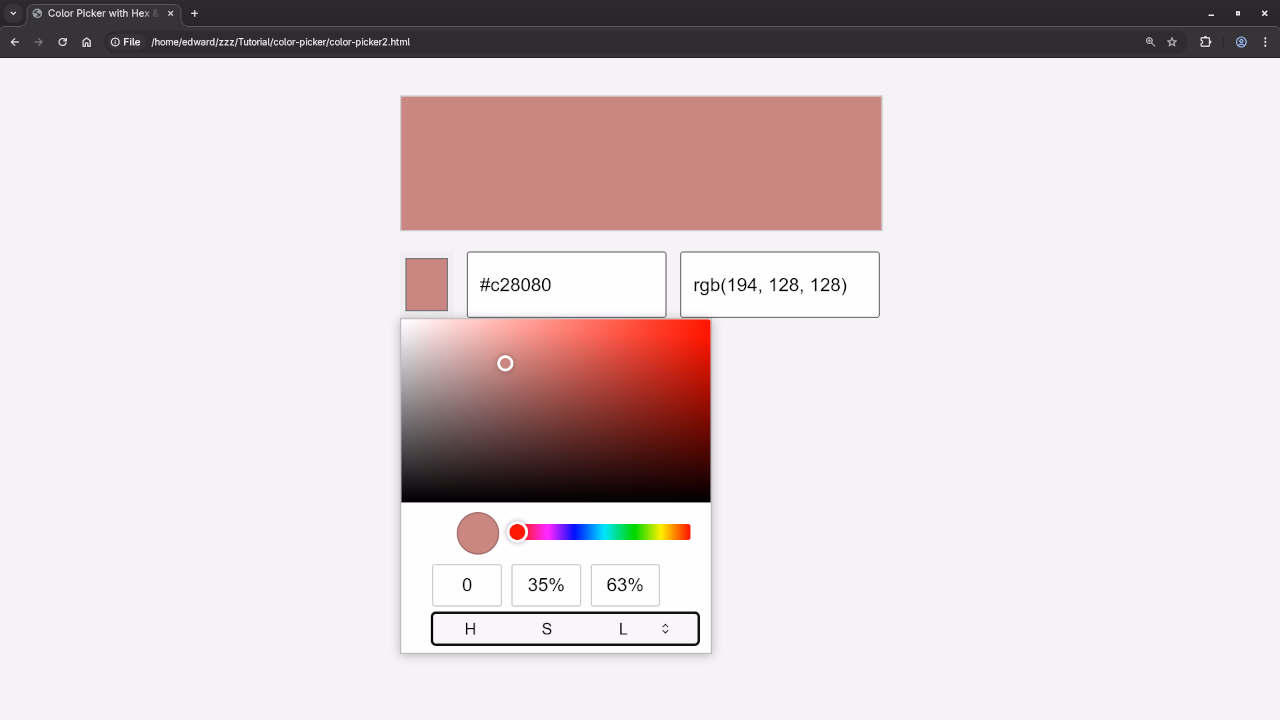 HSL interface with real-time color selection
